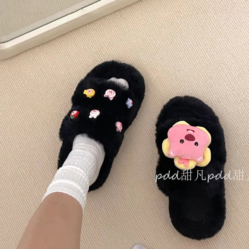 Dép cotton Đế Dày Phối Lông Nhung Thời Trang Mùa Thu 2023 Cho Nữ