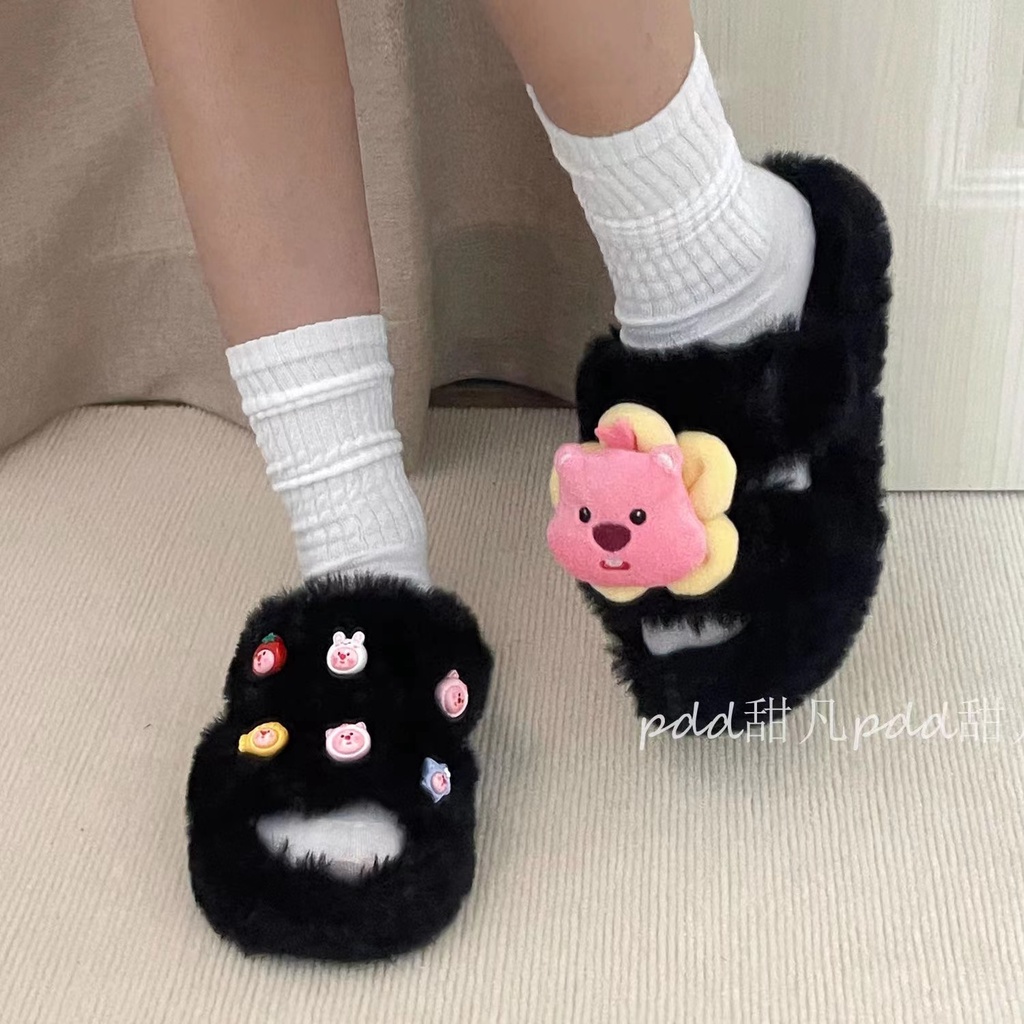 Dép cotton Đế Dày Phối Lông Nhung Thời Trang Mùa Thu 2023 Cho Nữ