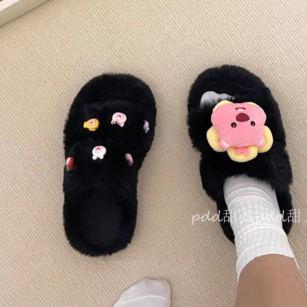 Dép cotton Đế Dày Phối Lông Nhung Thời Trang Mùa Thu 2023 Cho Nữ