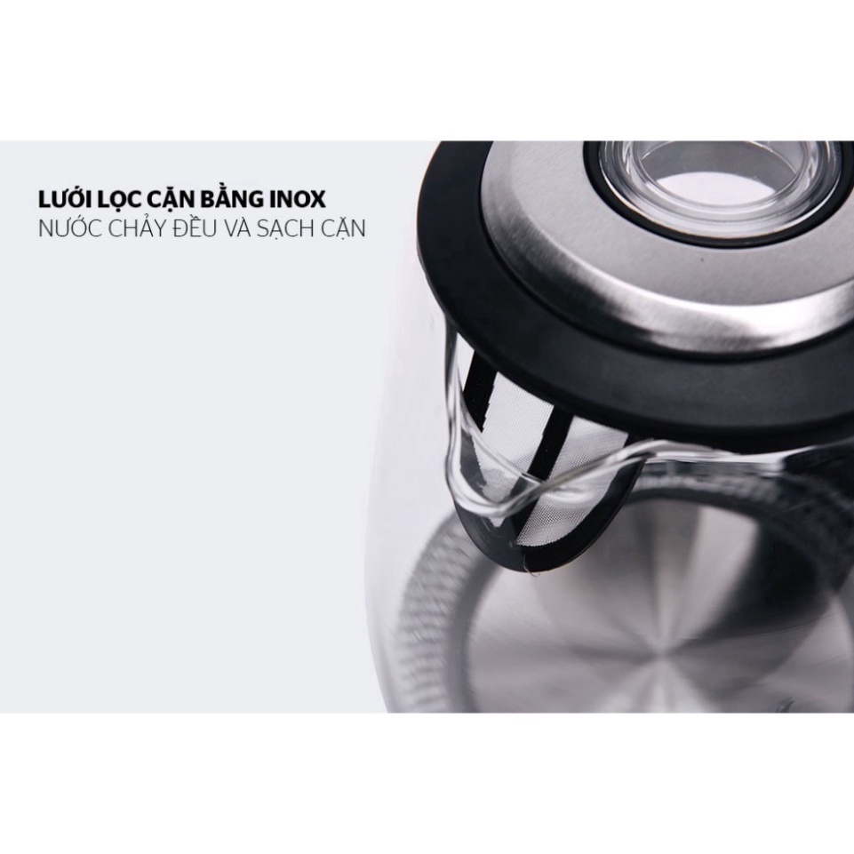 Ấm Siêu Tốc Thủy Tinh SUNHOUSE SHD1217 dung lượng 1.7L Bình Đun nước đã nấu sô