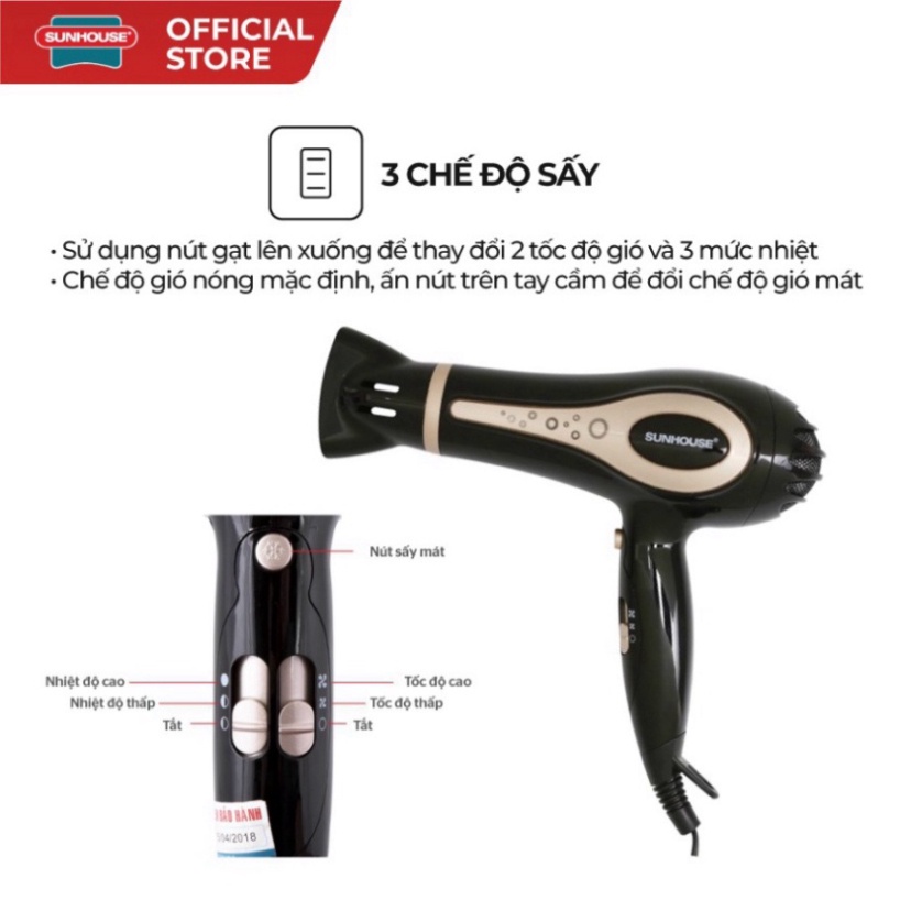 Máy sấy tóc SUNHOUSE SHD2317 năng suất lớn 1800W Bảo hành cả nước 12 tháng