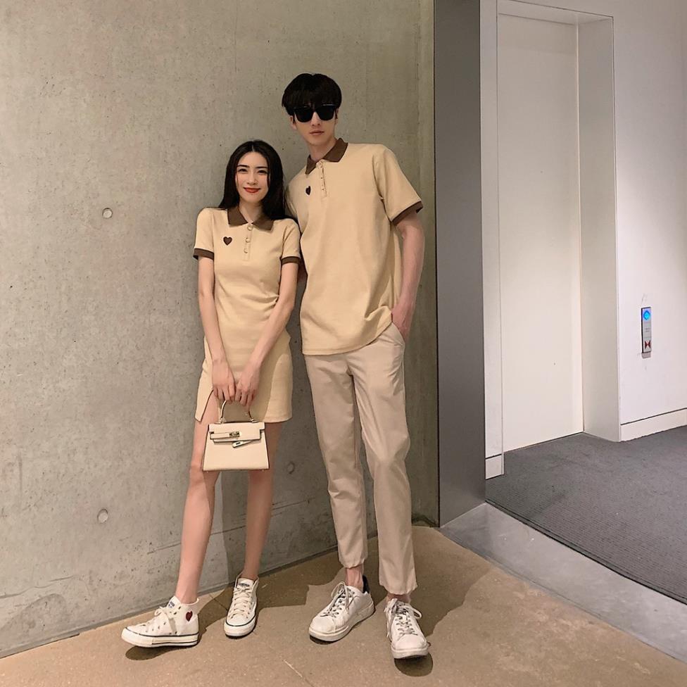 Bộ đôi polo REDAMANCY SET 2 màu đen, be  - váy xuông cùng áo trơn