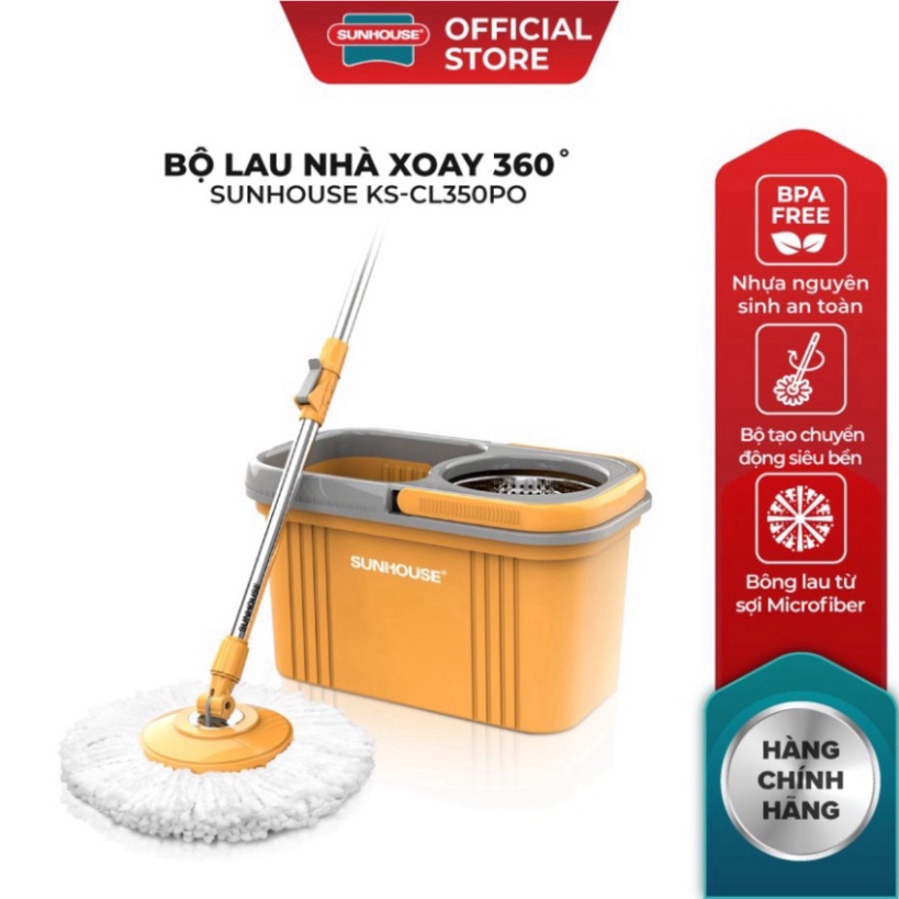 [Chính hãng] Bộ lau nhà xoay 360 độ SUNHOUSE KS-CL350PO - Bảo hành chánh hãng 6 tháng