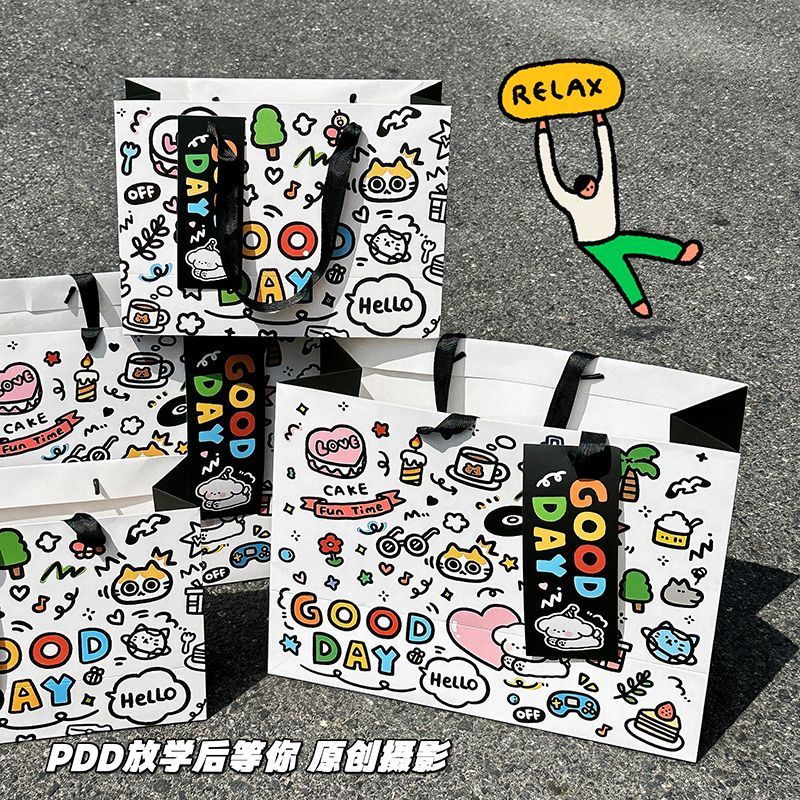 Hộp Quà Tặng Túi Xách Tay Sức Chứa Lớn Họa Tiết Hoạt Hình graffiti Dễ Thương