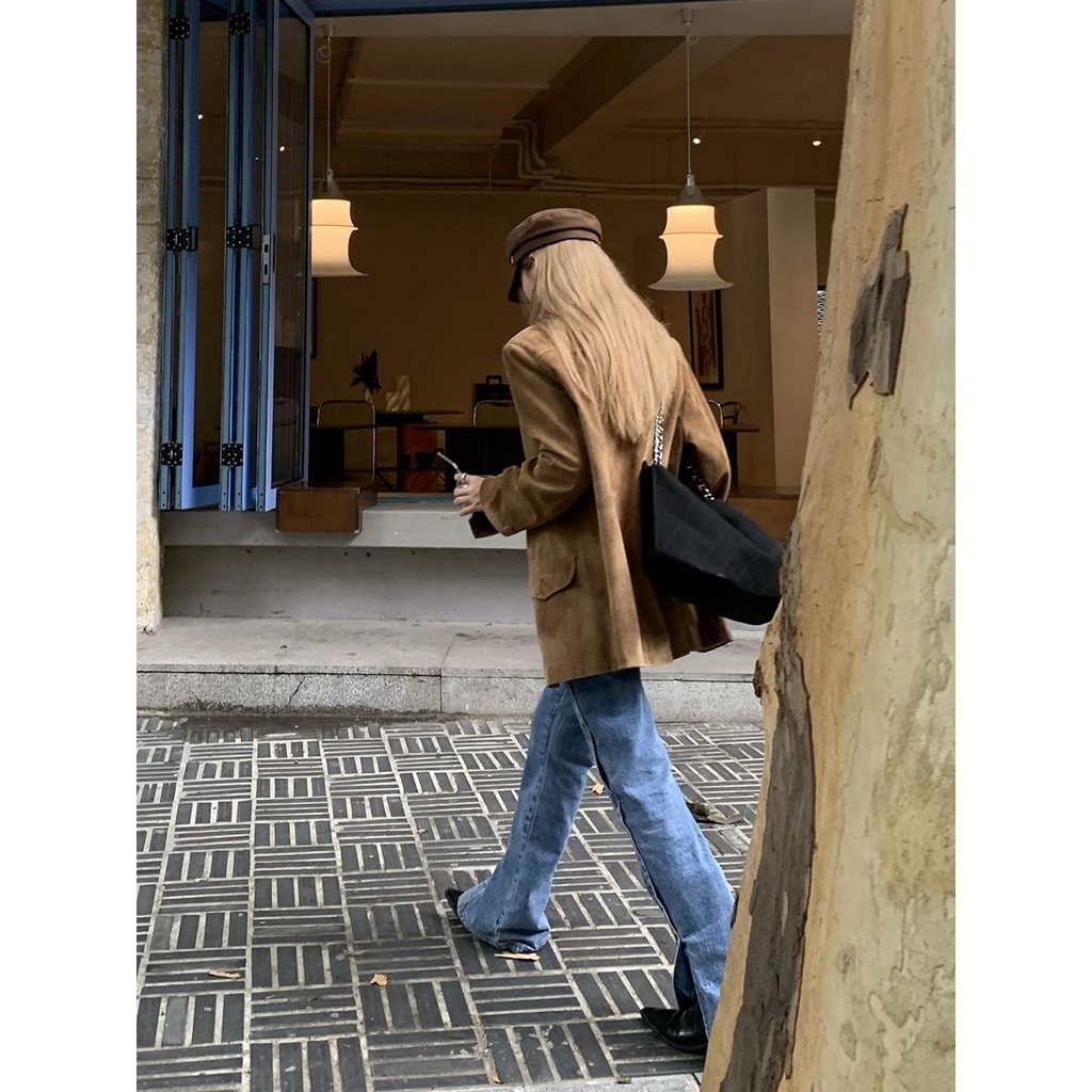 Áo Khoác Tay Dài Dáng Rộng Màu Cà Phê Thời Trang Xuân Thu 2023 Mới