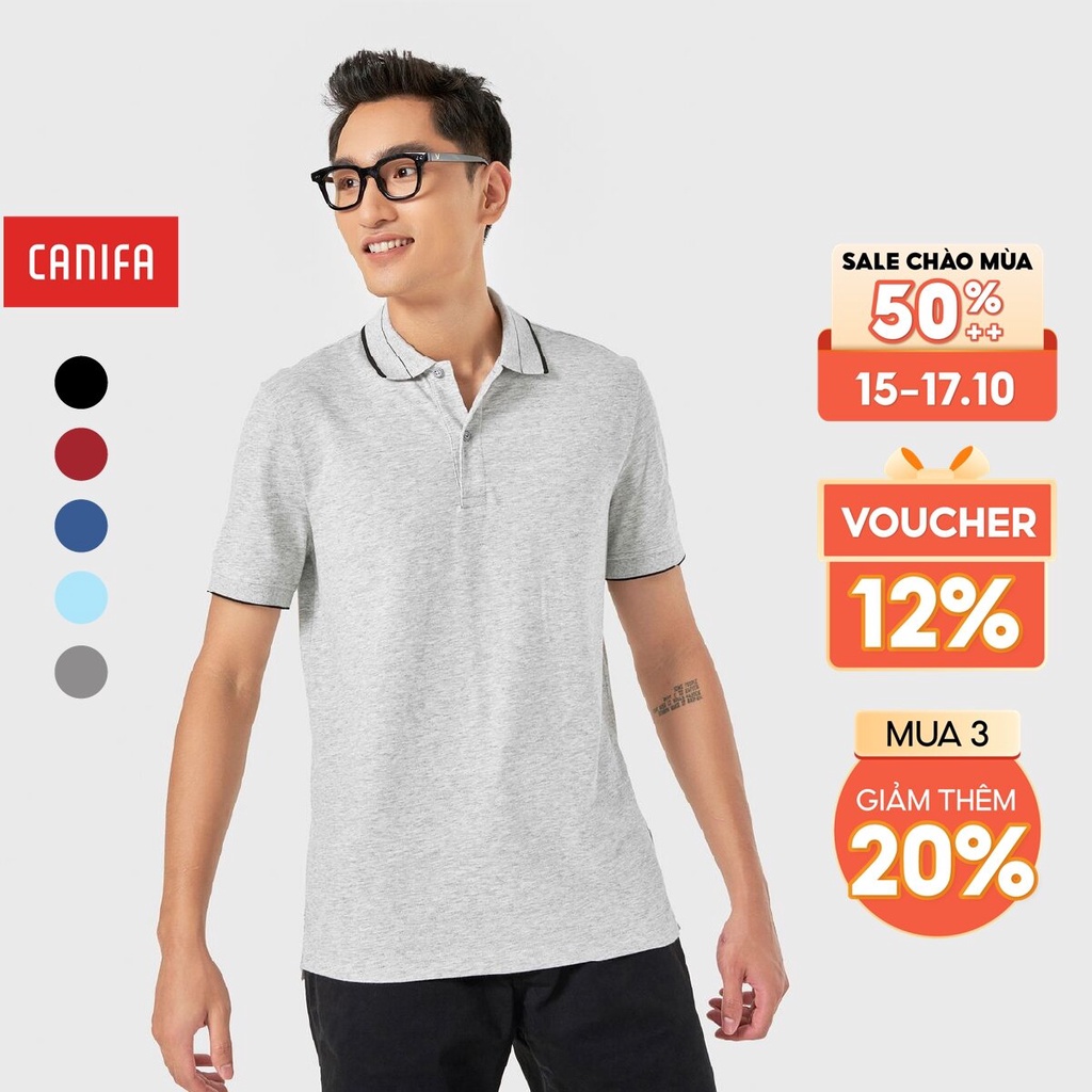 Áo polo nam CANIFA chất liệu cotton, cổ vày tay bằng bo 8TP22A002
