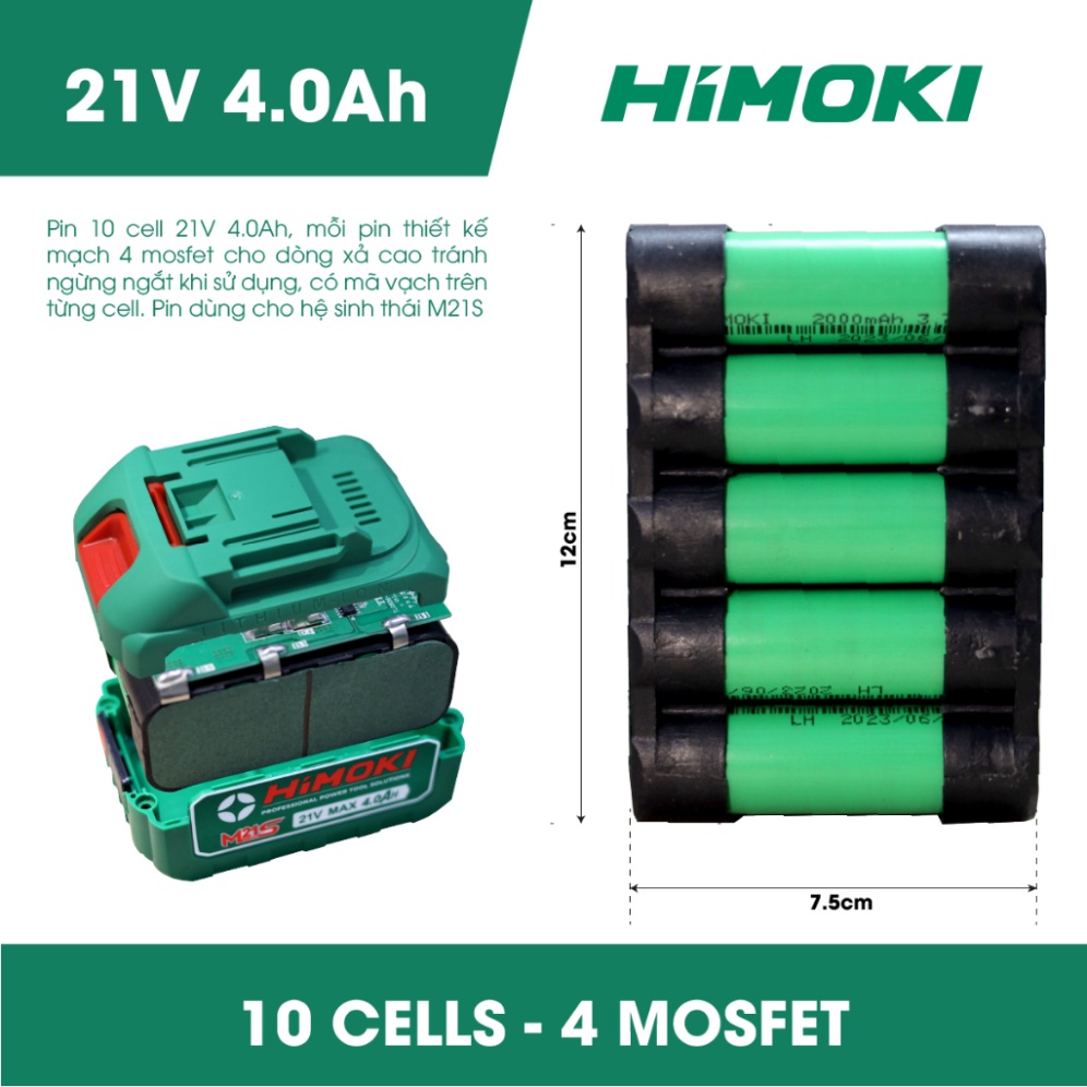 Máy Siết bulong Himoki Lực búa HM-IW650N chân pin phổ thông lõi đồng 100% Lực siết 650Nm