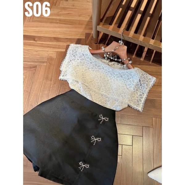 Set áo ren tiểu thư chân váy đính nơ bigsize cao cấp từ 50-100kg