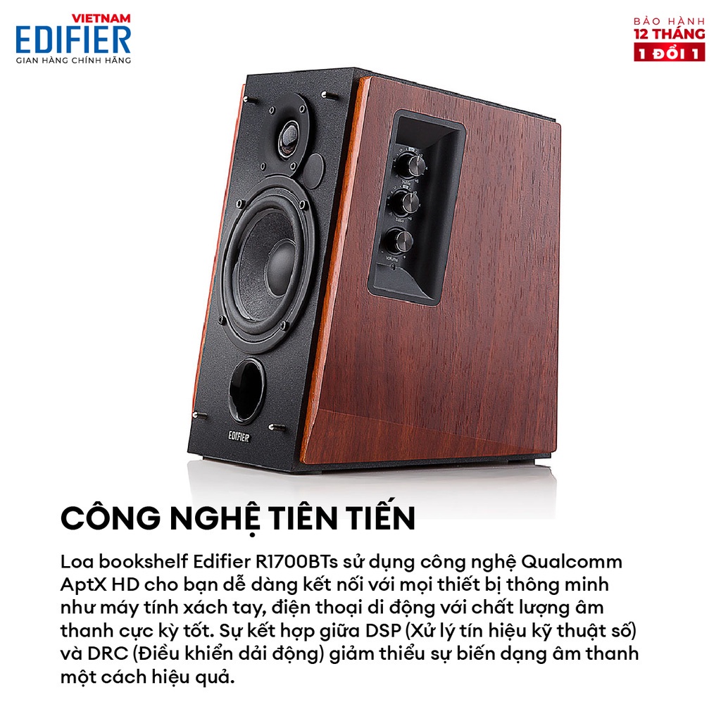 Bộ loa Bluetooth Bookshelf EDIFIER R1700BTs | Điều khiển từ xa | Treble trên loa | Nghiêng với góc 10 độ | BH 12 Tháng