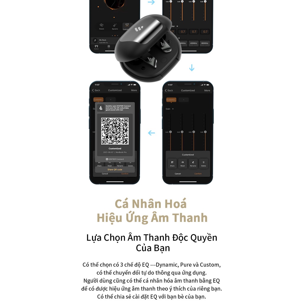 Tai nghe bluetooth EDIFIER NEOBUDS |Thời lượng pin 24 giờ | HIRES Audio Wireless Chống ồn chủ động 6 micro đàm thoại