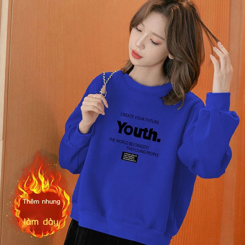 Áo Thun Tay Dài Chui Đầu Dáng Rộng Bằng Vải cotton Lót Lông Cừu Dày Dặn Phong Cách Hàn Quốc Thời Trang Mùa Đông Hàng Mới Dành Cho Bạn Nữ