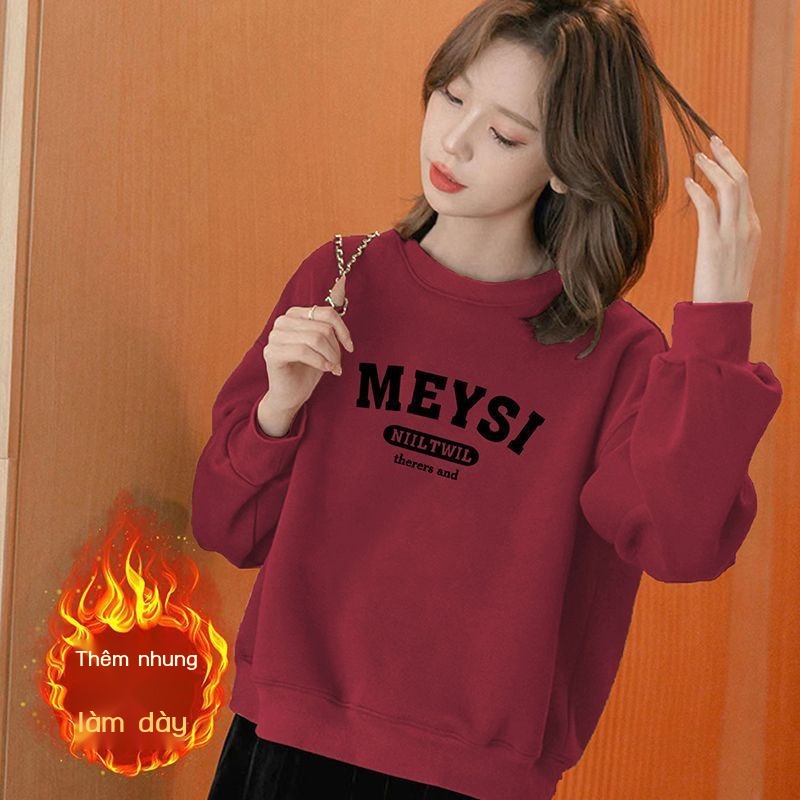 Áo Thun Tay Dài Chui Đầu Dáng Rộng Bằng Vải cotton Lót Lông Cừu Dày Dặn Phong Cách Hàn Quốc Thời Trang Mùa Đông Hàng Mới Dành Cho Bạn Nữ