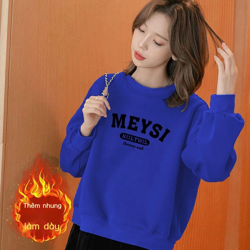 Áo Thun Tay Dài Chui Đầu Dáng Rộng Bằng Vải cotton Lót Lông Cừu Dày Dặn Phong Cách Hàn Quốc Thời Trang Mùa Đông Hàng Mới Dành Cho Bạn Nữ