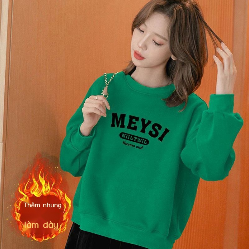 Áo Thun Tay Dài Chui Đầu Dáng Rộng Bằng Vải cotton Lót Lông Cừu Dày Dặn Phong Cách Hàn Quốc Thời Trang Mùa Đông Hàng Mới Dành Cho Bạn Nữ