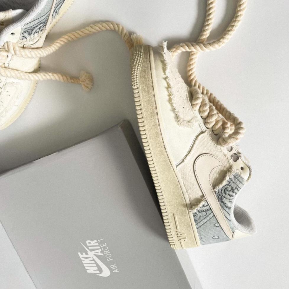 🔥 UY TÍN Giày thể thao AF1 dây thừng xám kem họa tiết, Giày sneaker air force 1 dây thừng bản đẹp mới 2023