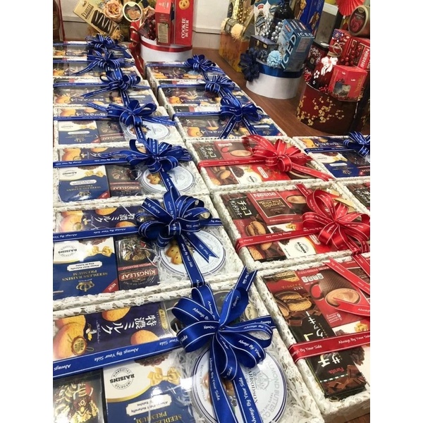 Set khay gỗ + nơ kèm dây buộc trang trí + màng co + túi meca đựng cho khay quà tết