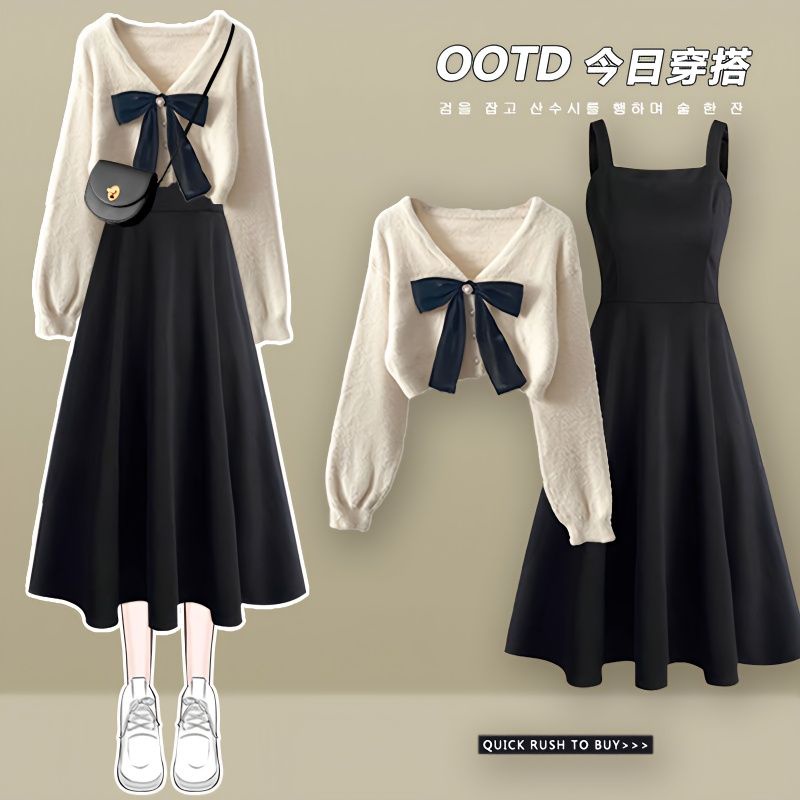 ❤Bộ Áo sweater Dệt Kim Dáng Ôm Phối Chân Váy Yếm Thời Trang Mùa Thu 2023 Cho Nữ☆✔10.14