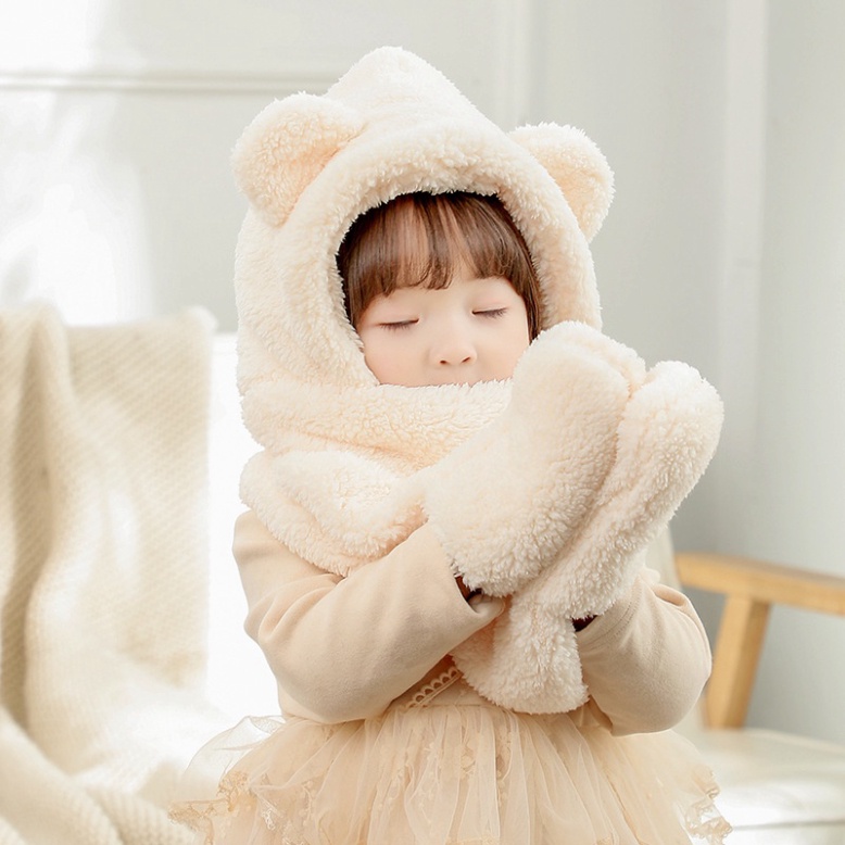 Mũ len kèm khăn bao tay cho bé trai và bé gái hàng Quảng Châu cao cấp phù hợp cho bé từ 3 tuổi trở lên