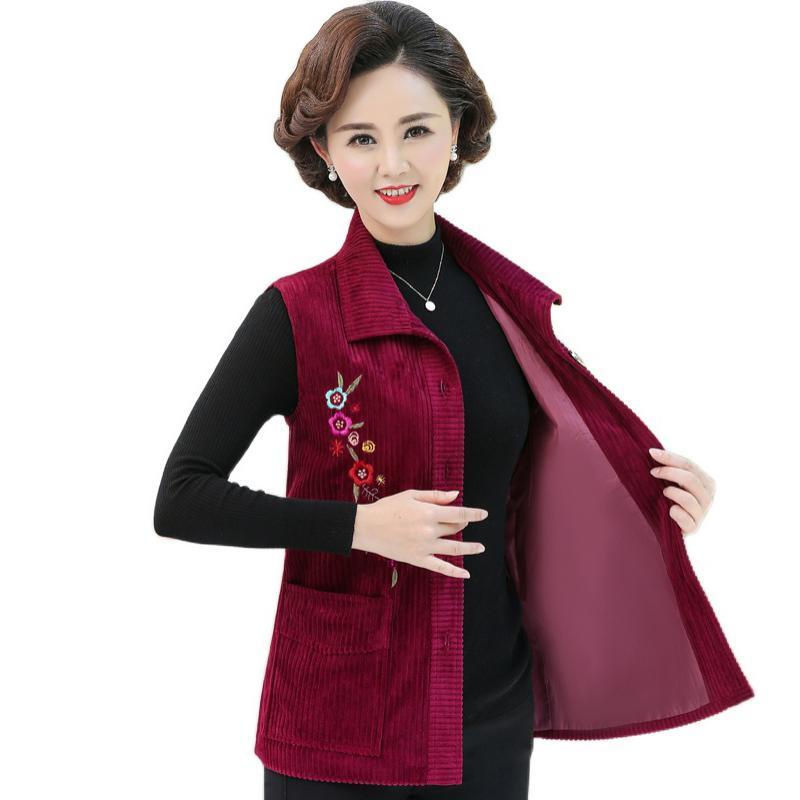 Áo Khoác Nhung Kẻ Không Tay Thêu Họa Tiết Phong Cách Mới Dành Cho Phụ Nữ Trung Niên