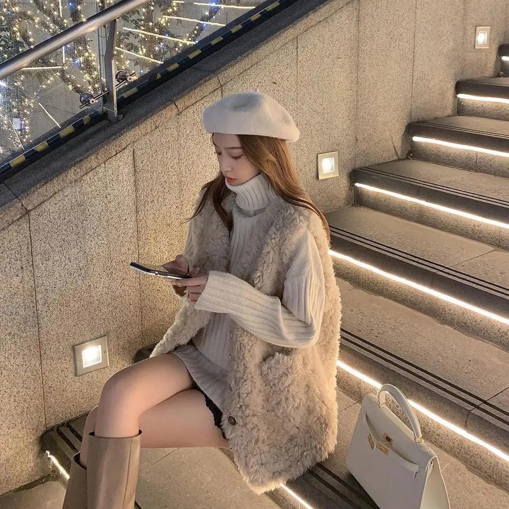 Áo Khoác Len Lông Cừu Sát Nách Dày Dặn Phong Cách Thời Trang Xuân Thu 2023