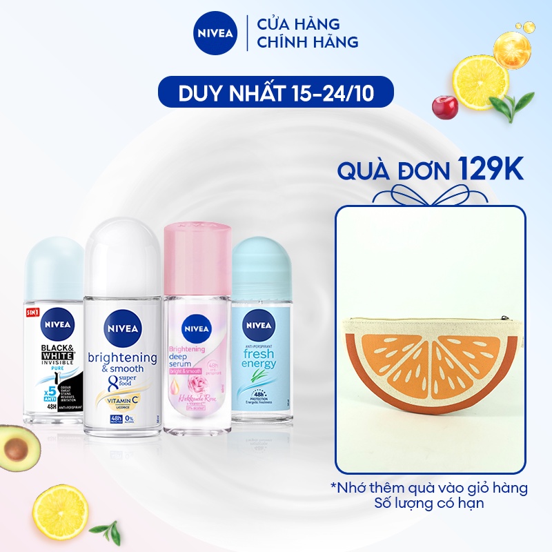 Bộ 4 Lăn Ngăn Mùi NIVEA 48H Khô Thoáng | Dưỡng Sáng Mịn Da (50 ml x4)