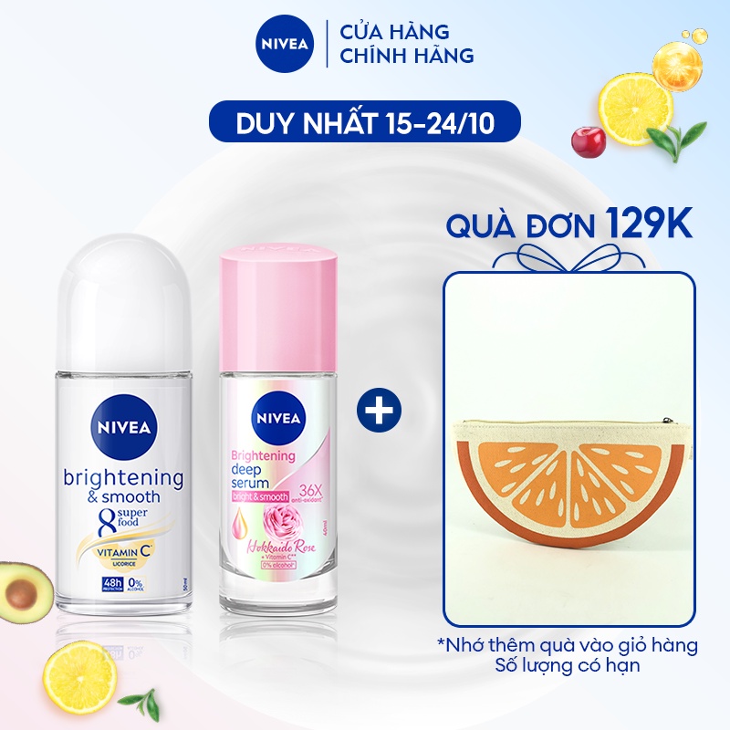 Bộ Đôi Lăn Ngăn Mùi NIVEA Sáng Mịn Mờ Thâm & Hương Hoa Hồng Hokkaido (50 ml)