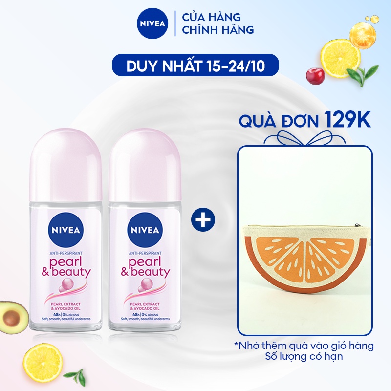 Bộ 2 Lăn Ngăn Mùi NIVEA Pearl&Beauty Dưỡng Sáng Da Ngọc Trai (50 ml) - 83735