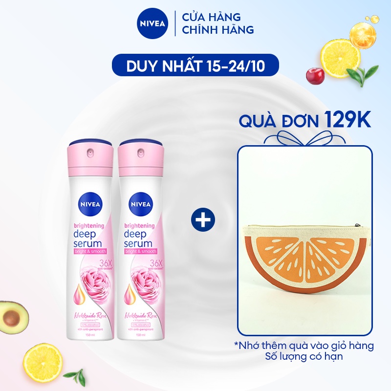 Bộ Đôi Xịt Ngăn Mùi NIVEA Serum Sáng Mịn Hương Hoa Hồng Hokkaido & Hoa Anh Đào (150 ml)