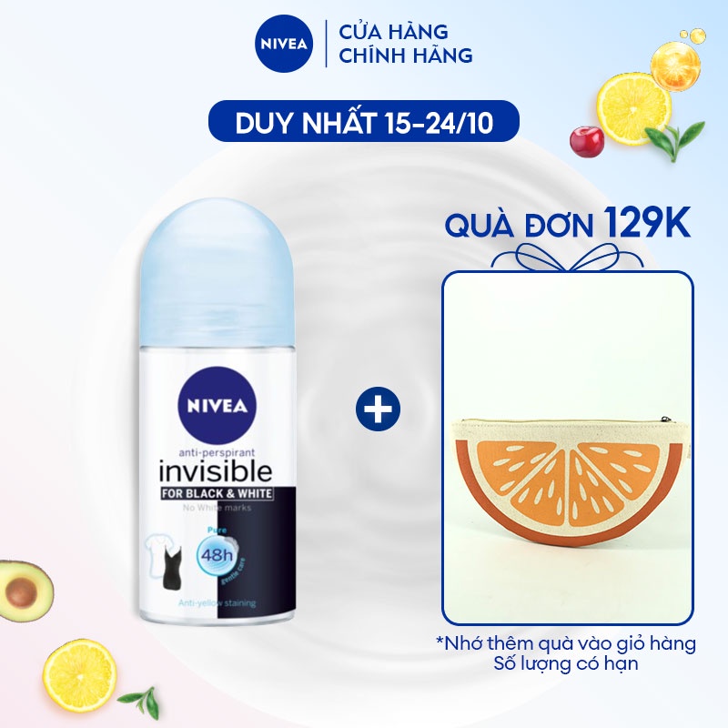 Lăn Ngăn Mùi NIVEA Black&White Ngăn Vệt Ố Vàng Vượt Trội - Thanh Mát Dịu Nhẹ (50 ml) - 82234