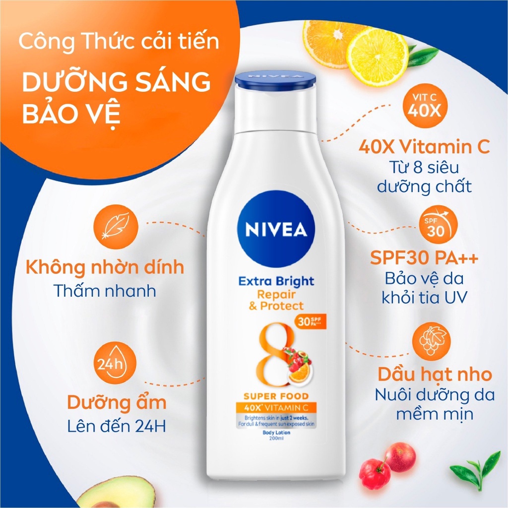 Sữa Dưỡng Thể NIVEA Phục Hồi & Chống Nắng Ban Ngày từ 8 Super Foods (200 ml) - 88310