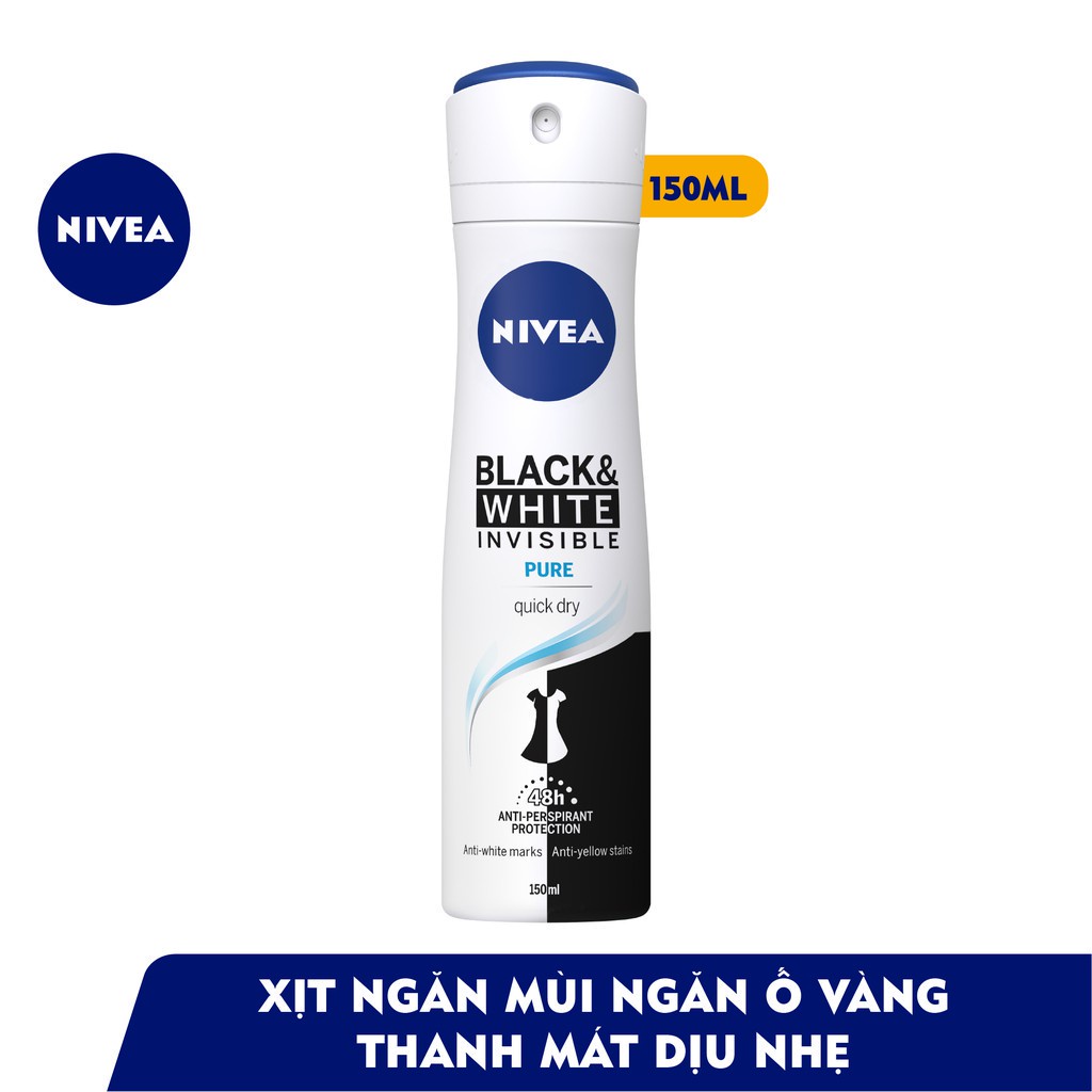 Xịt Ngăn Mùi NIVEA Black&White Ngăn Vệt Ố Vàng Vượt Trội - Thanh Mát Dịu Nhẹ (150 ml) - 82230