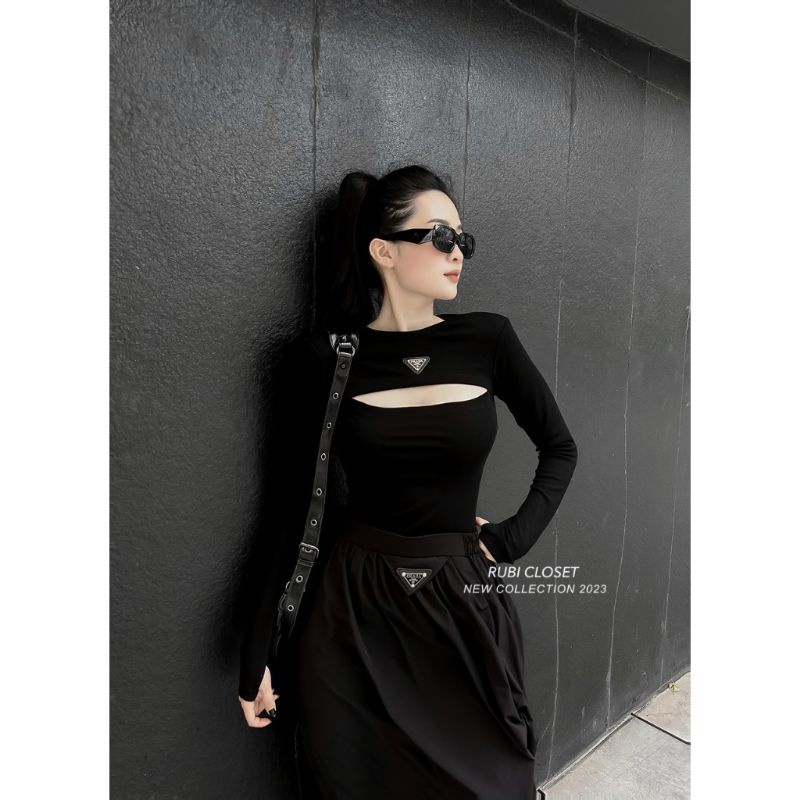 Áo thun khoét ngực prada xỏ ngón