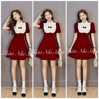✔ VÁY BÈO NHUNG CỔ XẾP LY . CHẤT NHUNG CƯNG MẶC LÊN ĐỨNG FORM LẮM Ạ