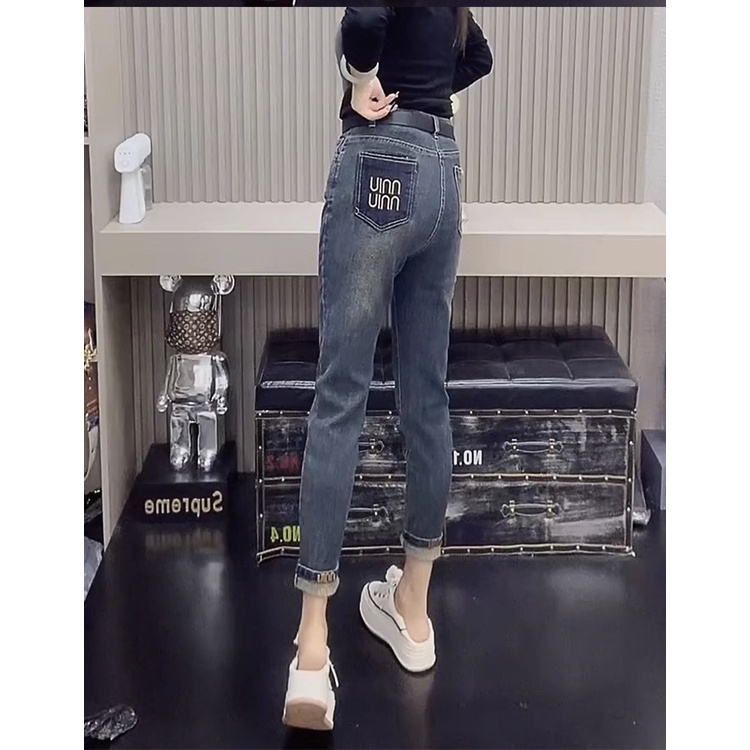 Niche Quần Jean Dài Đến Mắt Cá Chân Eo Cao Ôm Dáng Phong Cách Mùa Thu Mới 2023 Cho Nữ