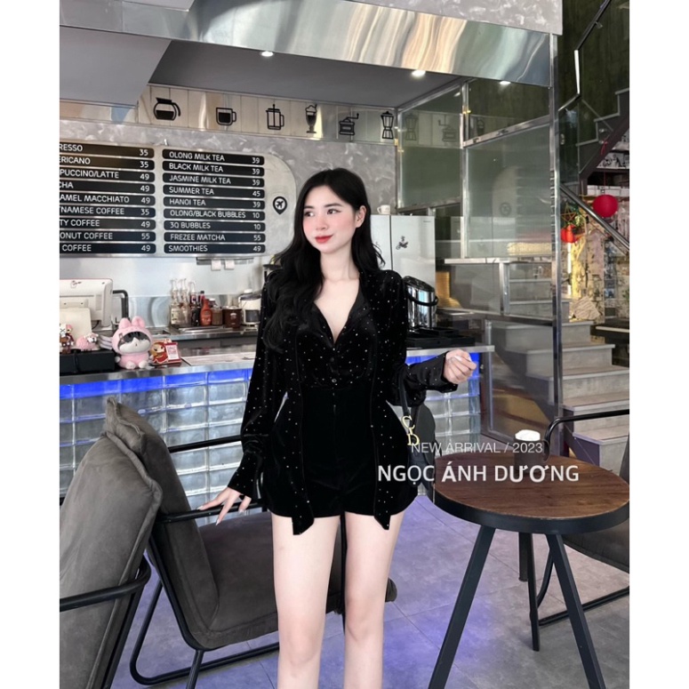 ✔ Set sơmi nhung nhũ mix quần sooc tuyệt phẩm Áo sơmi nhung nhũ QC cao cấp, buộc vạt thay đổi Qu