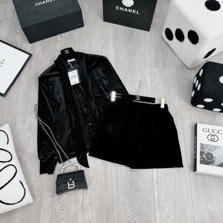 ✔ Set sơmi nhung nhũ mix quần sooc tuyệt phẩm Áo sơmi nhung nhũ QC cao cấp, buộc vạt thay đổi Qu