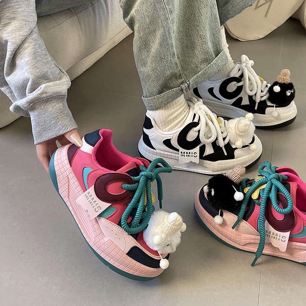 Giày Thể Thao Đế Dày Tăng Chiều Cao In Họa Tiết Hoạt Hình Thời Trang Thu Đông 2023 Cho Nữ