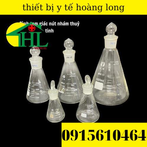 Bình tam giác có nút nhám thủy tinh 50ml, 100ml, 250ml, 500ml, 1000ml