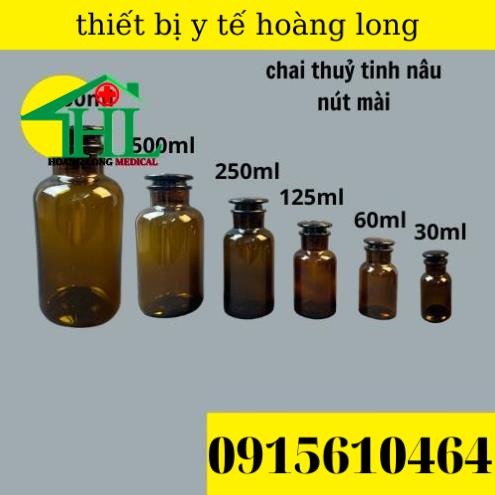 Chai thủy tinh nâu nút mài 30ml,60ml, 125ml, 250ml, 500ml, 1000ml