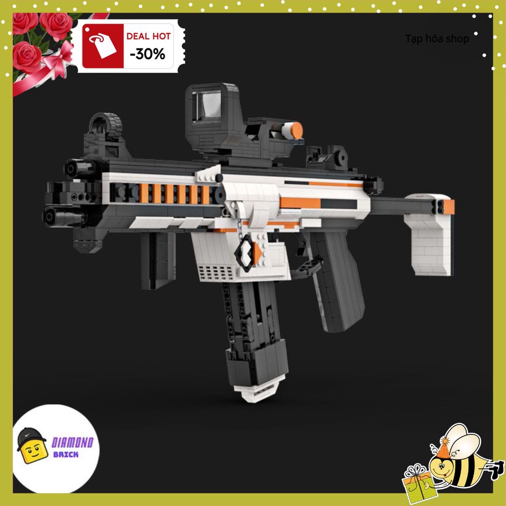 Xả kho Đồ Chơi Lắp Ráp Kiểu LEGO Mockevin Brick Moc Mô Hình Súng Volt SMG Free Fire Với 1200+PCS có tặng xe