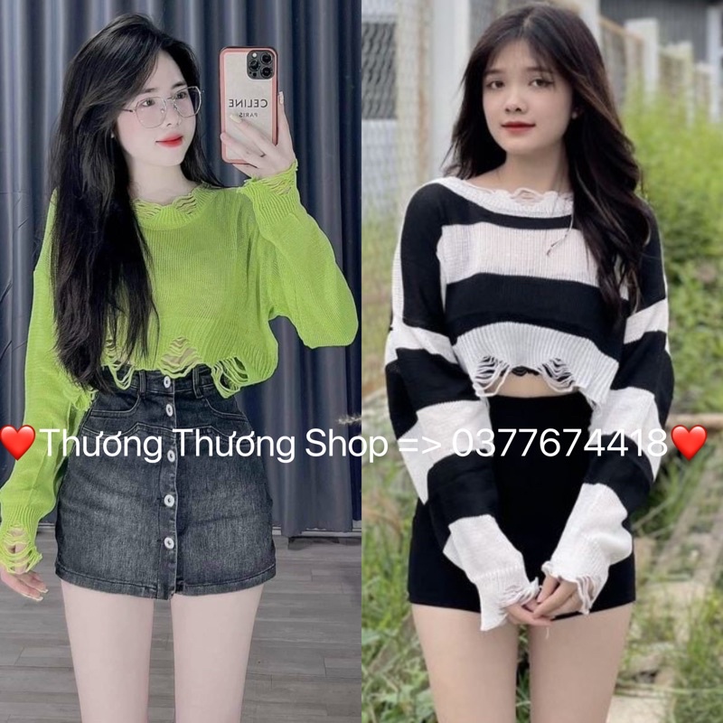 Áo Len Tay Dài Croptop Phối Rách HÌNH TRÁI TIM ĐÍNH KIM BĂNG LOGO Sang Xinh Xịn, Áo Len Mỏng Sành điệu, hàng quảng châu.