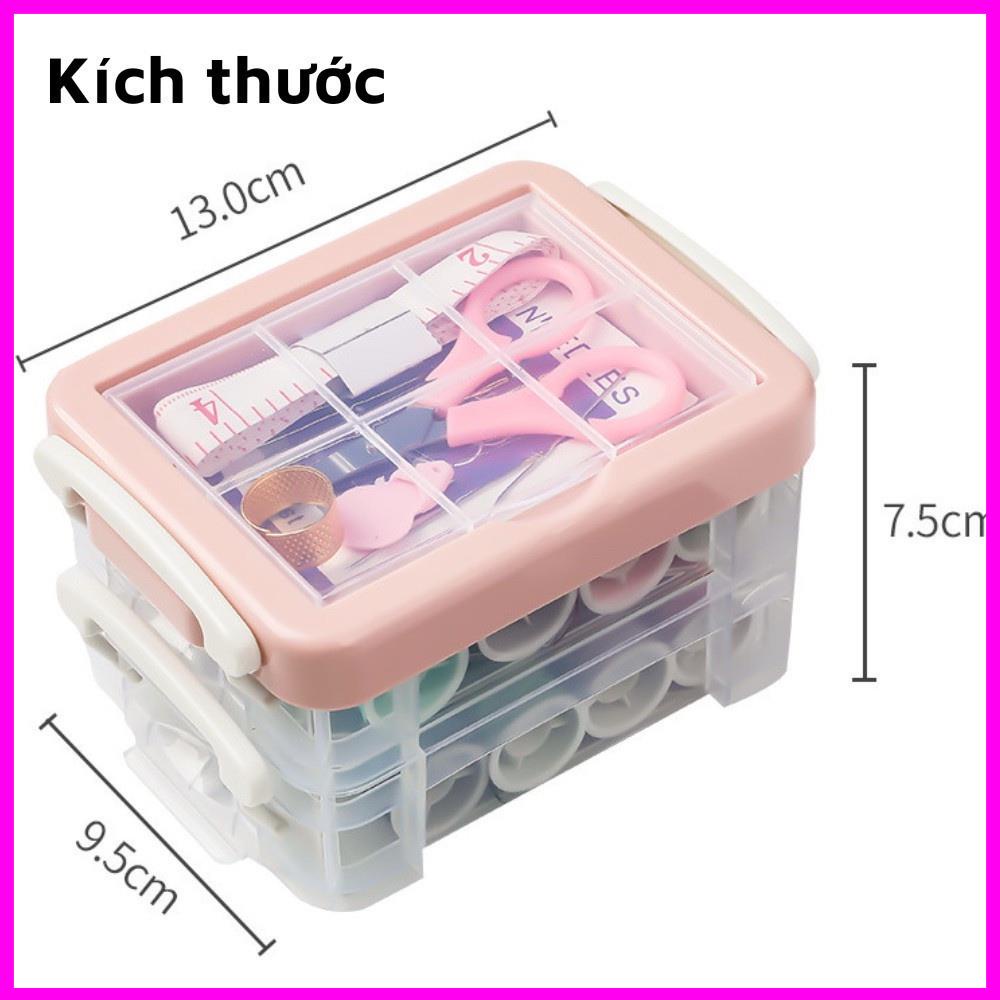 Bộ Hộp Kim Chỉ May Vá Đa Năng Gia Đình NHIỀU TẦNG - Kim Khâu, Chỉ, Kéo, Thước Dây, Đủ Size Màu Mini