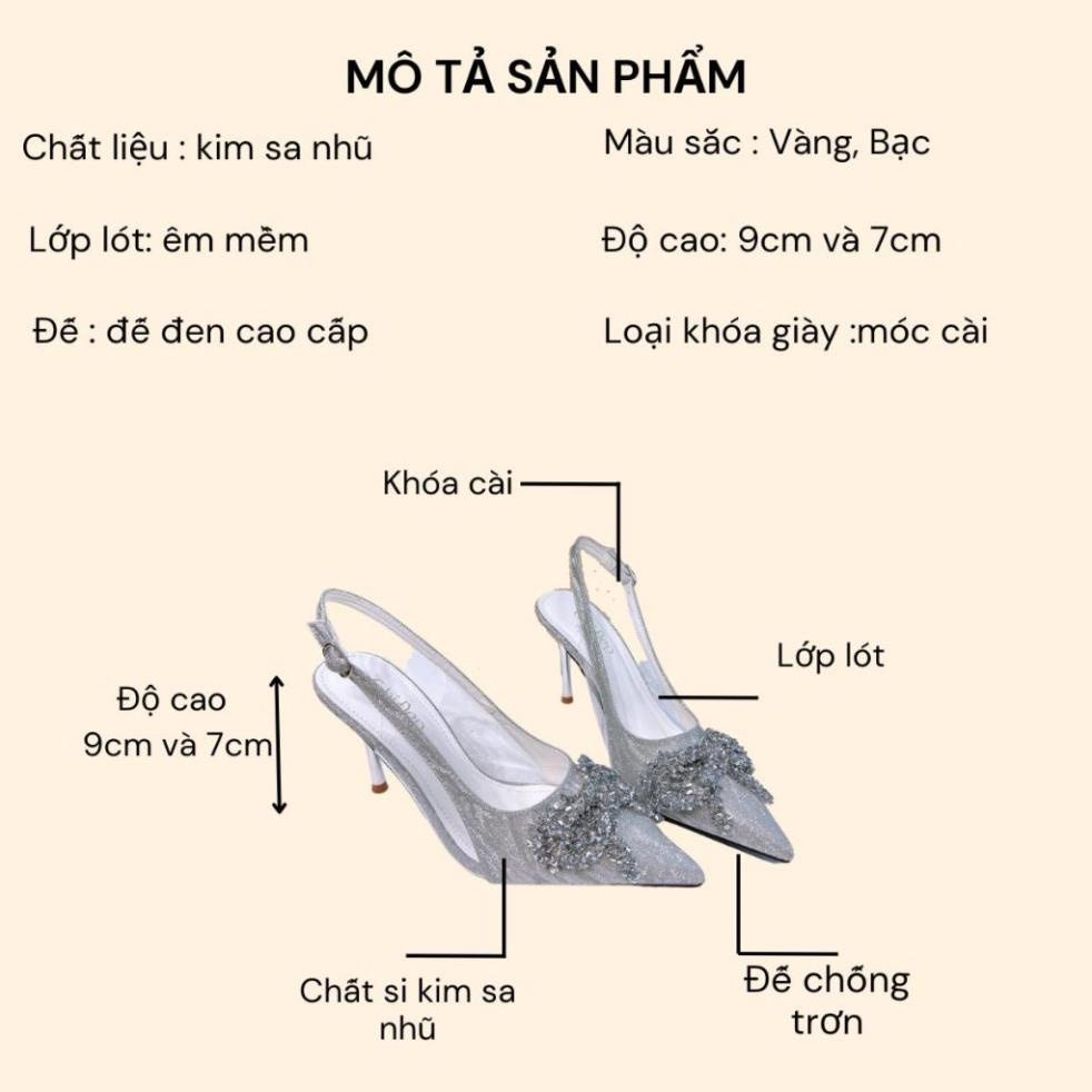 Giày cao gót nữ 9 phân kim tuyến phối mika đính nơ, giày sandal nữ 9cm Thanh Thảo Store mã U50