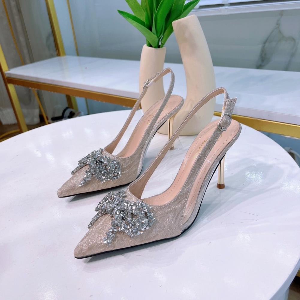 Giày cao gót nữ 9 phân kim tuyến phối mika đính nơ, giày sandal nữ 9cm Thanh Thảo Store mã U50
