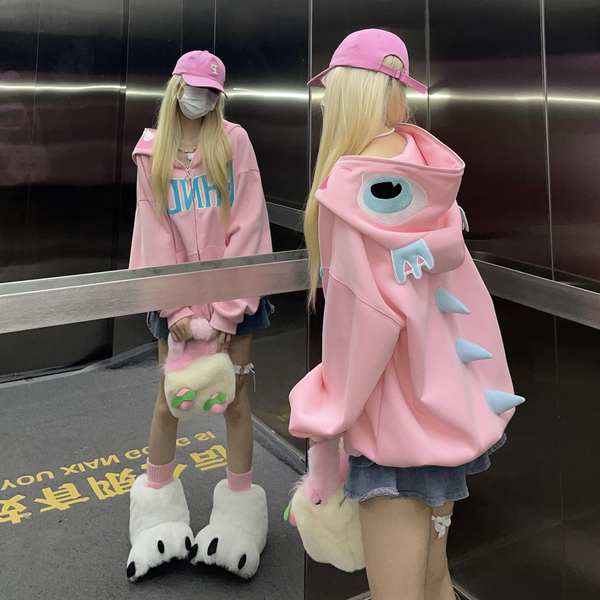 Áo Khoác cardigan Có Mũ Trùm In Chữ Và Khủng Long Thời Trang Mùa Thu Cho Nữ