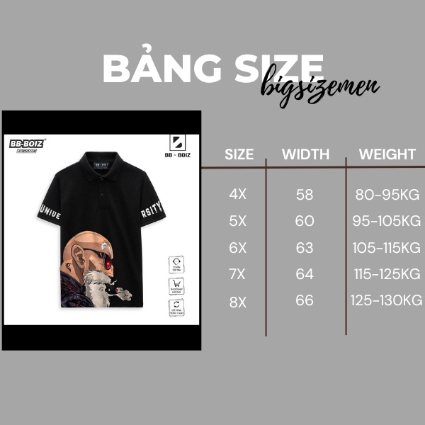 BIGSIZE - Áo thun Polo BB - Boiz nam chất cotton form bigsize 85kg - 130kg - ông già