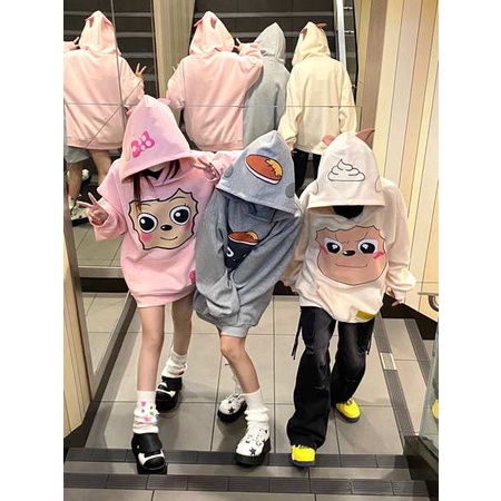 Áo Hoodie Lông Cừu Dáng Rộng Họa Tiết Hoạt Hình anime Thời Trang Thu Đông Dành Cho Nam Và Nữ