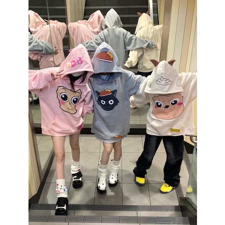 Áo Hoodie Lông Cừu Dáng Rộng Họa Tiết Hoạt Hình anime Thời Trang Thu Đông Dành Cho Nam Và Nữ