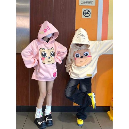 Áo Hoodie Lông Cừu Dáng Rộng Họa Tiết Hoạt Hình anime Thời Trang Thu Đông Dành Cho Nam Và Nữ