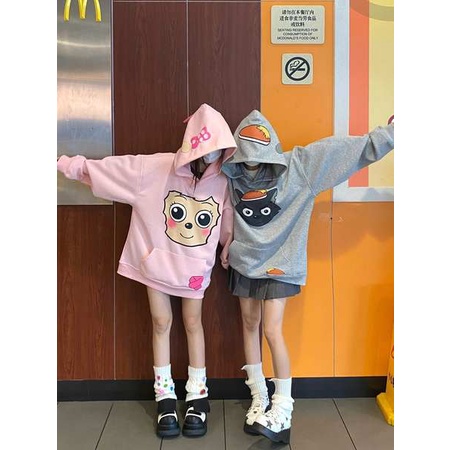 Áo Hoodie Lông Cừu Dáng Rộng Họa Tiết Hoạt Hình anime Thời Trang Thu Đông Dành Cho Nam Và Nữ